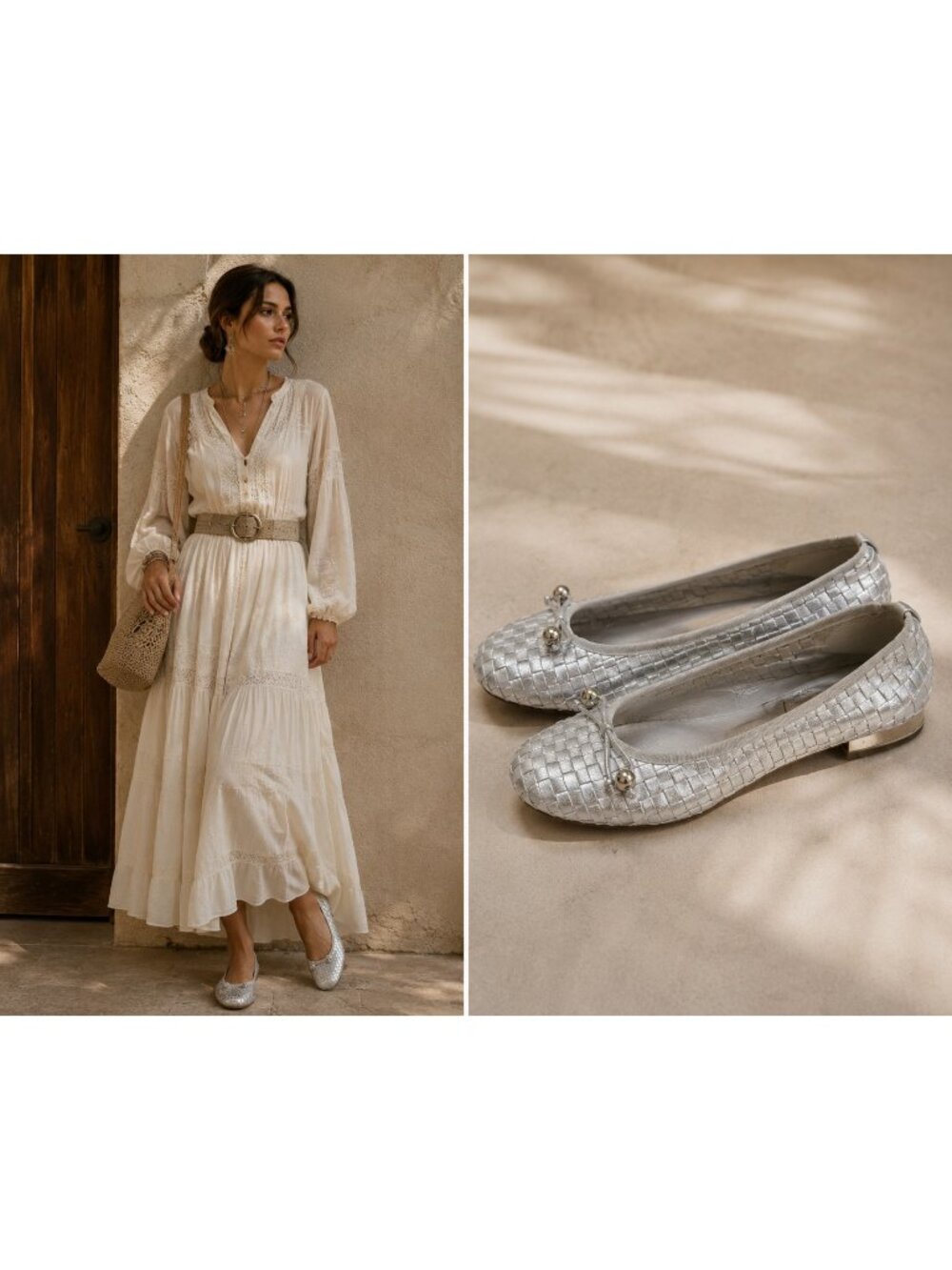 FS/NY French Sole Silver Woven Leather Ballet Flats Women's Size 9 Slip On